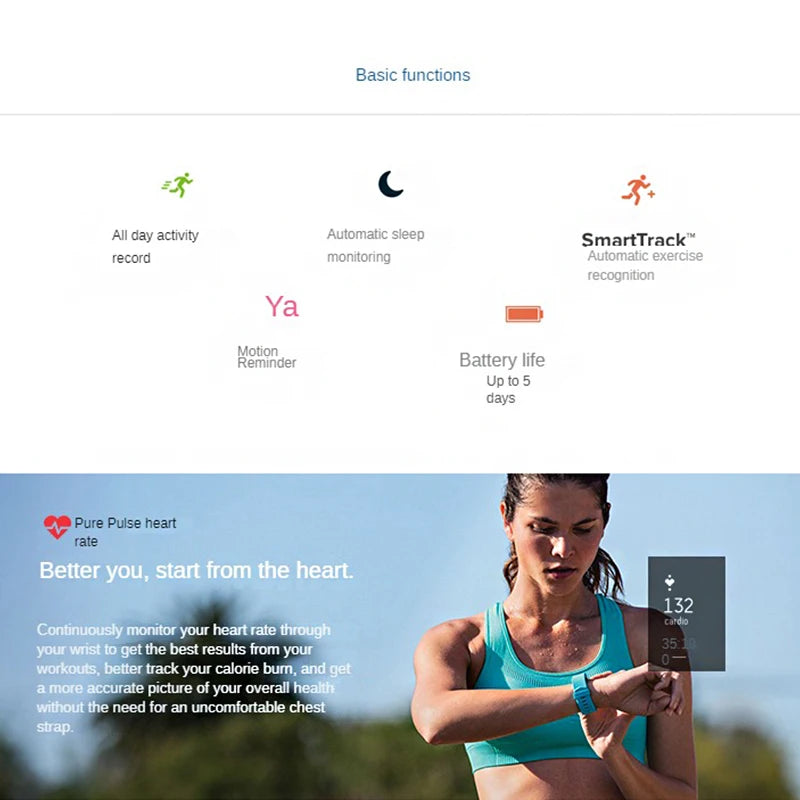 Fitbit Charge 2 smart wristband heart rate monitoring exercise pedometer fitness sleep call notification GPS IOS Android