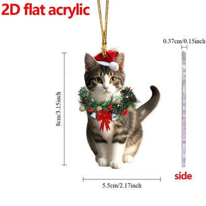 Cat Ornaments for Christmas Tree 2D Acrylic Pendant Cute Christmas Animal Ornaments for Home Fireplace Garden Workplace