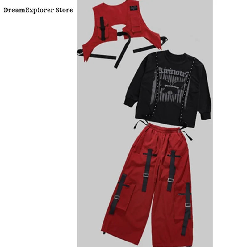 Boys Hip Hop Fashion Sweatshirt Vest Street Dance Cargo Pants Girls K-pop Top Jazz Costume Children Clothes Sets Kids Streetwear