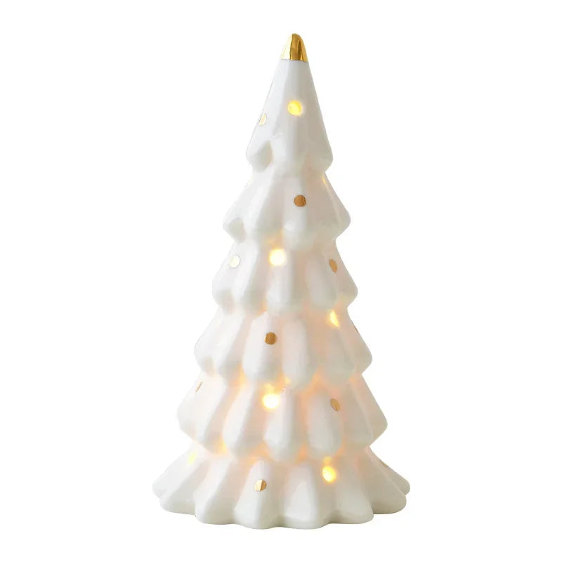 Ceramic luminous mini Christmas tree small desktop home ornaments Christmas gifts small scene layout props
