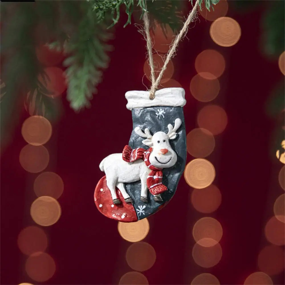 Christmas Resin Pendant Retro Painted Santa Claus Snowmen Horse Xmas Tree Hang Toys Ornaments New Year Decor Kid Gift