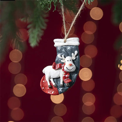 Christmas Resin Pendant Retro Painted Santa Claus Snowmen Horse Xmas Tree Hang Toys Ornaments New Year Decor Kid Gift