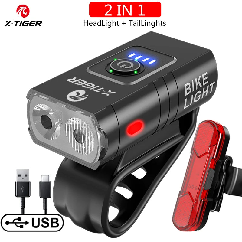 X-TIGER Waterproof MTB Bike Light Aluminum Alloy Road Cycling USB Rechargeable Headlight 2400 Lumens Bicycle Light Accessories