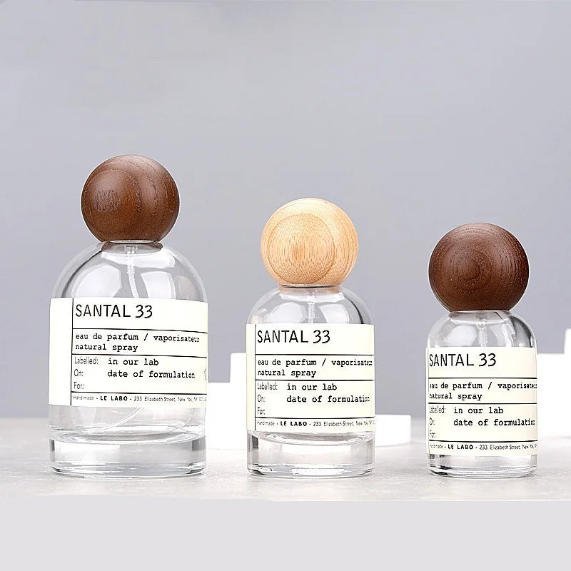 High-grade 30/50/100ml Empty Clear/ Frosted Glass Perfume Bottle Screw Wood Lid Spray Bottle Toner Atomizer Cosmetic Bottles