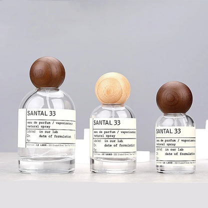 High-grade 30/50/100ml Empty Clear/ Frosted Glass Perfume Bottle Screw Wood Lid Spray Bottle Toner Atomizer Cosmetic Bottles