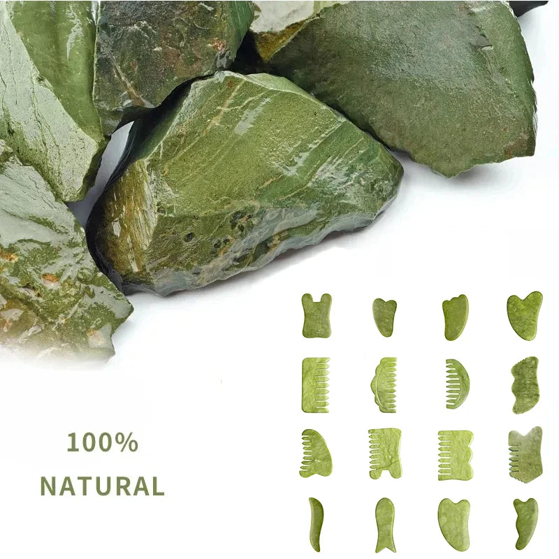 Natural Green Xiuyu Gua Sha Board Jade Stone Massager SPA Acupuncture Beauty Tool