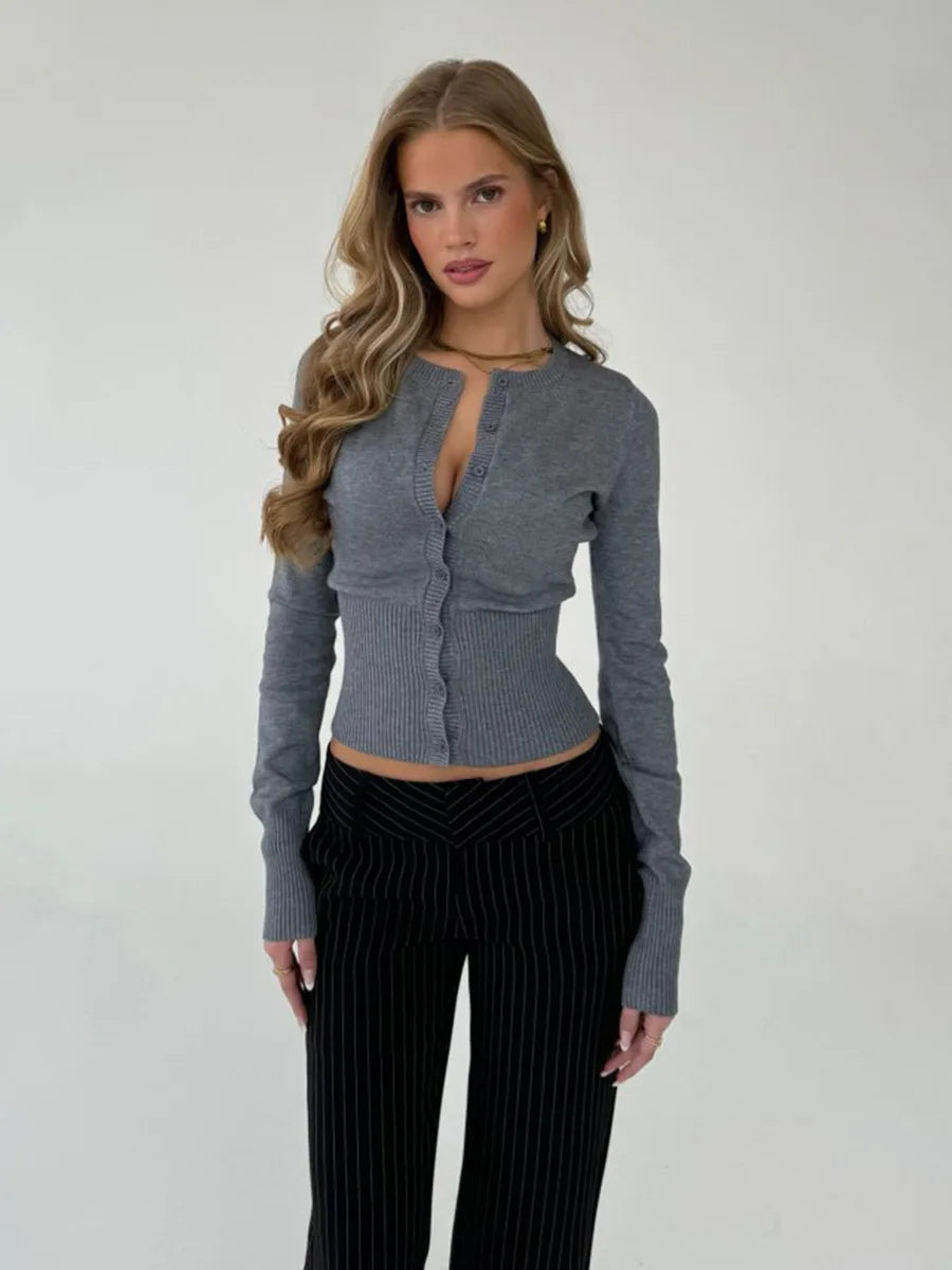 Bornladies New Autumn Winter Women's Slim Fit Long Sleeve Knit Cardigan Versatile Inner Outer Sweater Jumpers