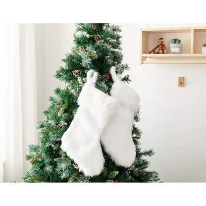 20 inch Plush Christmas Stocking 2 Pack Cozy Snowy White Faux Fur Xmas Stockings for Holiday Mantel Decoration Perfect for Chri