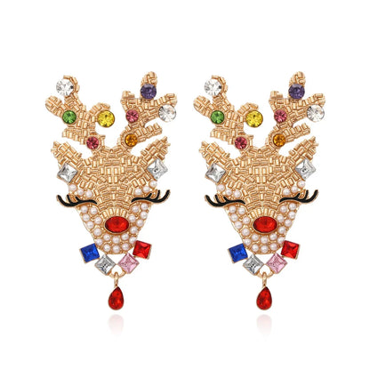 Christmas Jewelry Rhinestones Elk Earrings Christmas tree Drop Earrings for Woman Xmas Accessories Ear Studs Gifts