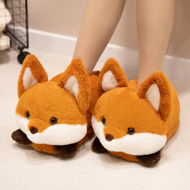 Cute Red Panda Fox Shoes Women Men Winter Slippers Warm Plush Soft Sole Girls Indoor Home Floor Slipper Women Cartoon Footwear