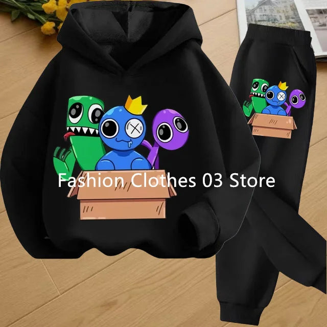2025 Chic and Cozy Rainbow Friends Long Sleeve Sweatsuits Offer Soft Smooth Fabric Kids Spring Autumn Long Sleeve Hoodie Set
