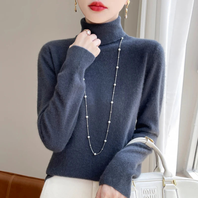 100% Merino Wool Cashmere Sweater Women Knitted Sweater Turtleneck Long Sleeve Pullovers Autumn Winter Clothing Warm Jumper Tops