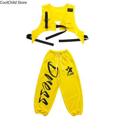 Boys Hip Hop Cool Sweatshirt Vest Street Dance Cargo Pants Girls K-pop Jazz Costumes Children Teens Clothes Sets Kids Streetwear