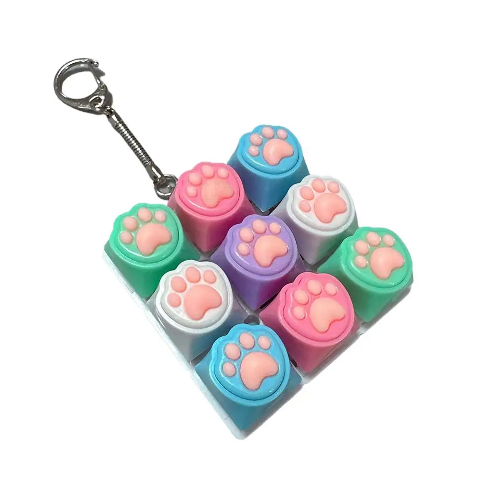9 Keys Keyboard Key Toy Cat Paws Finger Button Stress Relief Toys Mechanical Keyboard Keycaps Keychain Office Decompression Calm