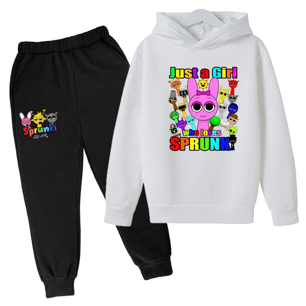 Sprunki Kids Clothes Hoodie+pants Age 2-12 Boy Girl Incredibox Anime Figures Sweatshirt Spring Autumn Pullover for Children Sets