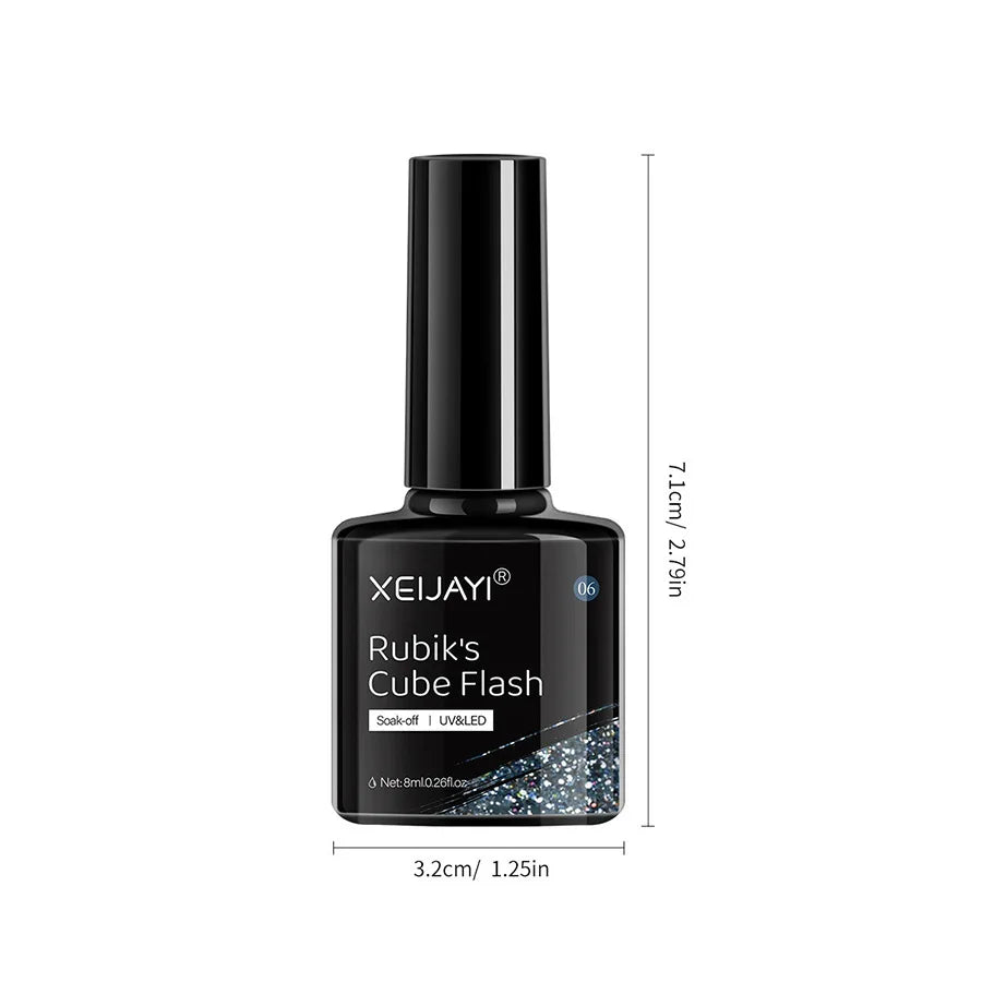 Esmalte em gel com glitter de 6 cores e 8 ml, prata, ouro rosa, lantejoulas coloridas, verniz em gel semipermanente, arte em unhas em gel UV, laca a laser