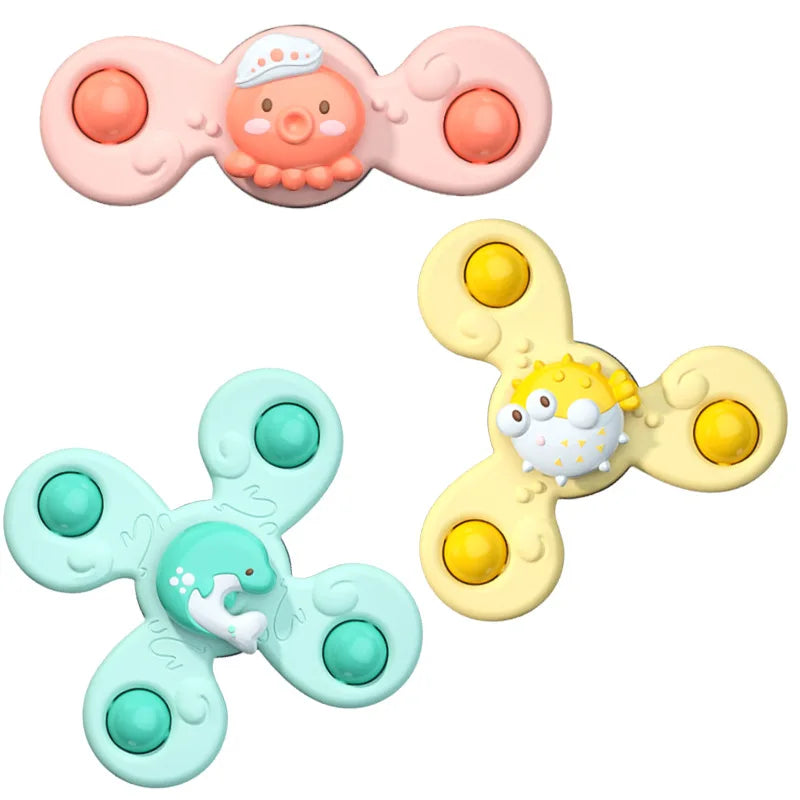 3Pcs/Set Baby Bath Toys Funny Bathing Sucker Spinner Suction Cup Cartoon Rattles Fidget Educational Toys Suction Cup Spinning