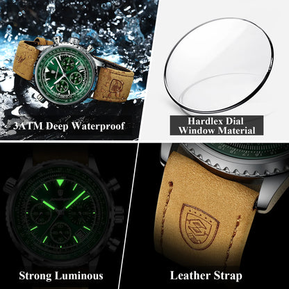 POEDAGAR Men's Luxury Business Watch Waterproof Luminous Leather Quartz