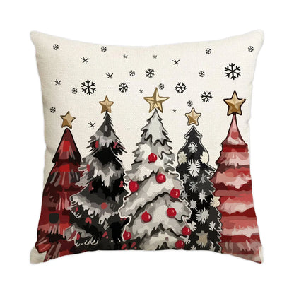 1pc/4pcs Christmas Pillow Cover, Black and Red Buffalo Plaid Celebration Christmas Tree Snowflake Decoration Sofa Cushion Cover