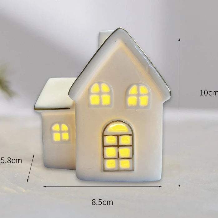 Glowing Ceramic Christmas Light Decorations LED Christmas Tree Luminous Hut Desktop Home Ornaments Scene Props Xmas Gifts