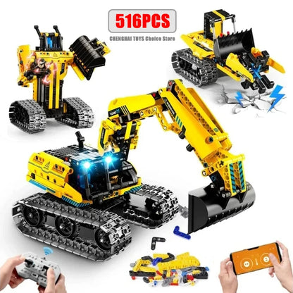 542pcs 3 in 1 Remote Control Programming Truck/Bulldozer Building Blocks Stem Kits for Kids Age 8-10 Educational Toys Boys Gifts