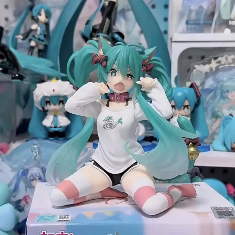 Hatsune Miku Desktop Cute Action Figure 11cm Neko T-Shirt Ver. Anime Figurine Kawaii Girl Model Toy Gift
