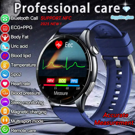 2025 New ECG+PPG Health Diagnosis Smartwatches Men Women Clock Uric Acid Lipid BP Heart rate Tracker NFC Sports Smart Watch IOS