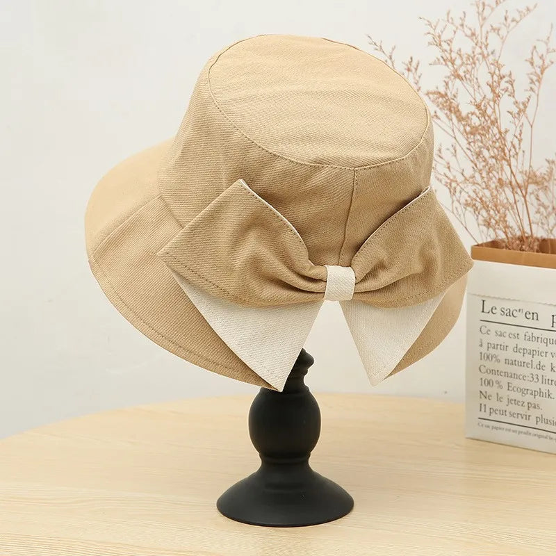 Ladies' Cap Bow Fashionable Cute Sweet Kawaii Bucket Hats Summer Vacation Travel Big Brim Sunshade Sun Protection Hats For Woman