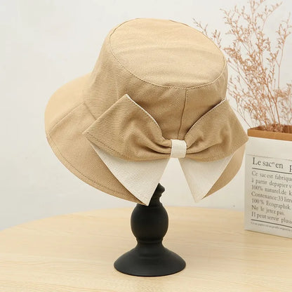 Ladies' Cap Bow Fashionable Cute Sweet Kawaii Bucket Hats Summer Vacation Travel Big Brim Sunshade Sun Protection Hats For Woman