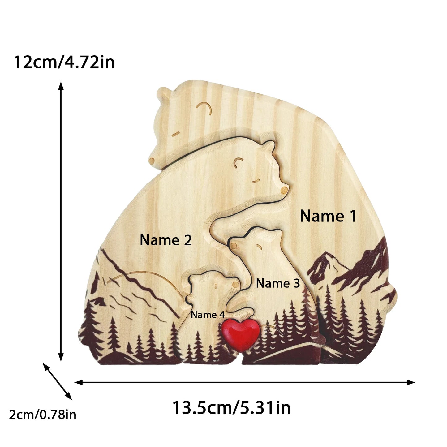 Personalized Art Wooden Bear Family Puzzle, Baby's Birth Gift, Thanksgiving Christmas Holiday Heart Warmer Gift, Gift for Mom