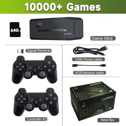 M8 4K Retro Game Console - 64GB HDMI TV Stick with 10,000+ Preloaded Games & Dual Wireless Controllers for PS1, N64, Dreamcast