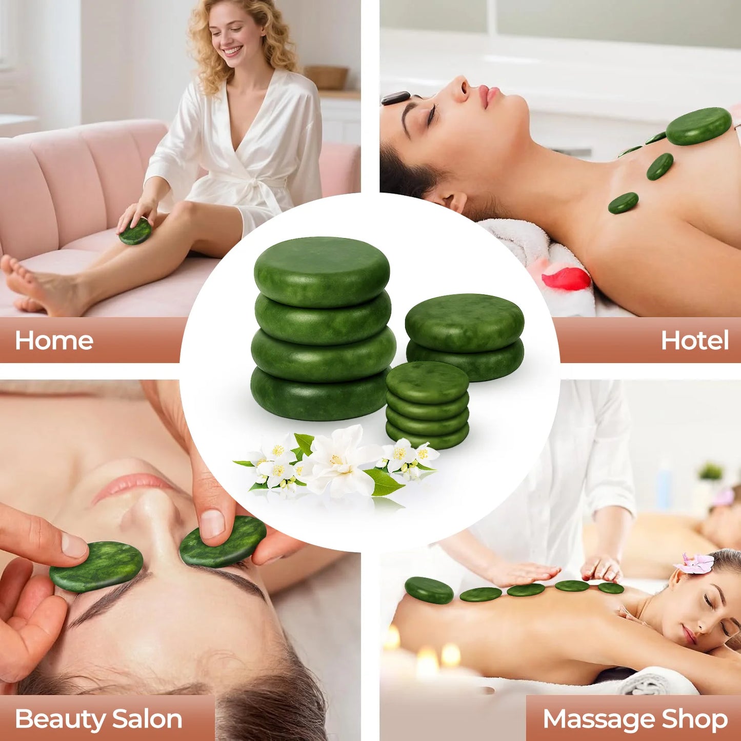 10-Piece Olive Green Natural Stone Massage Set for Spa & Home Body Relaxation