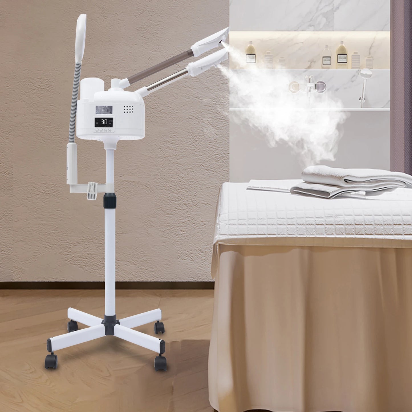 3-in-1 Facial Steamer with Hot & Cold Nozzle, LED Magnifying Lamp SPA Beauty Salon
