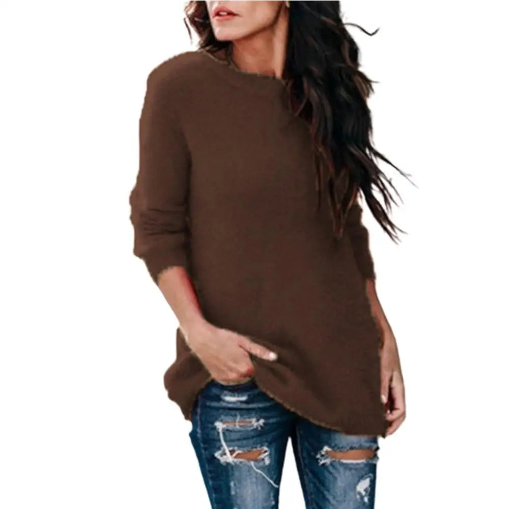 Chic Women Autumn Warm Sweater Solid Color O Neck Long Sleeve Knitwear Pullover Plus Size Sweater Blouse Ladies Hipster Clothing