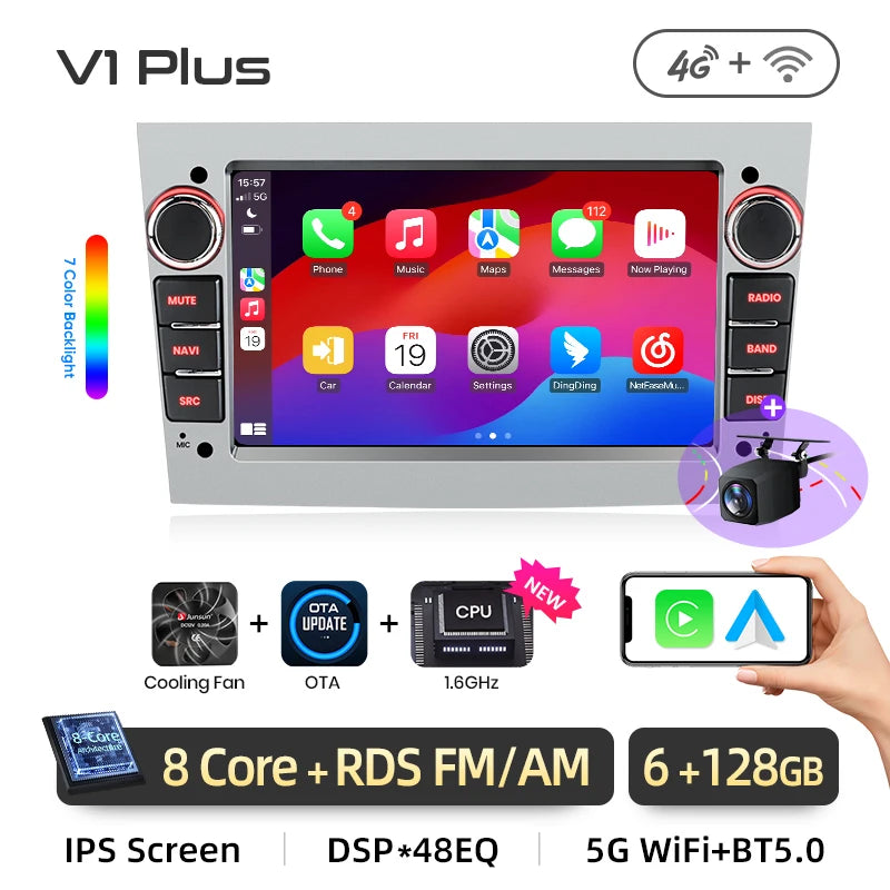 Junsun 4G Wireless CarPlay for Apple Android Auto Car Radio for Opel Astra Vectra Vauxhall Antara Zafira Corsa Vivaro Meriva RDS