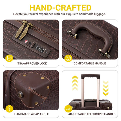 Urecity Vintage Luggage Set Retro Suitcase For Men&Women Business Luggage for Travel Rolling Suitcase With Handbag 14Inches