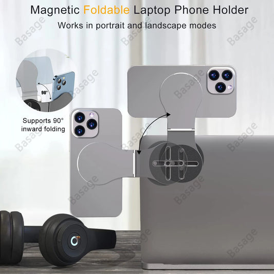 Magnetic Foldable Laptop & Phone Holder – Portable Dual-Screen Mount for Productivity