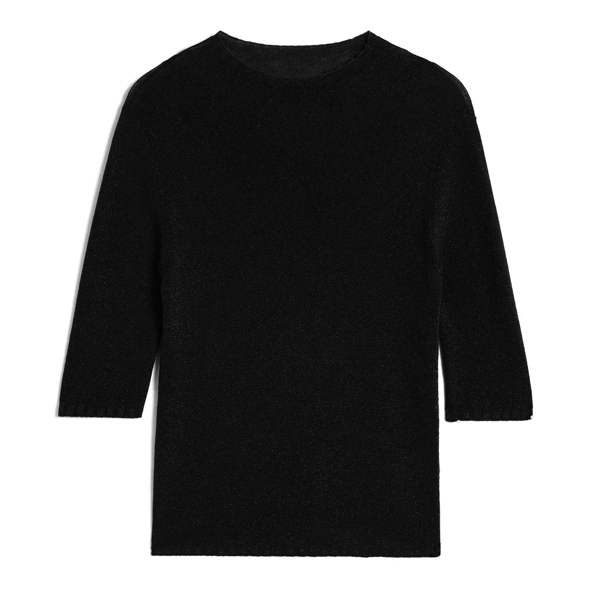 BY3521265 Women's Superfine Merino Wool Knit Top Half Sleeve Crew Neck Slim Fit Pullover Sweater