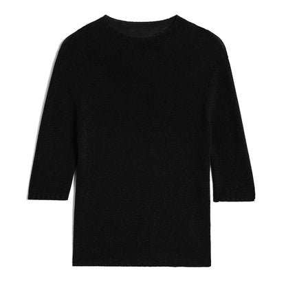 BY3521265 Women's Superfine Merino Wool Knit Top Half Sleeve Crew Neck Slim Fit Pullover Sweater
