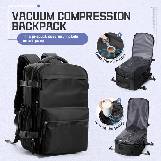 Men Vacuum Compression Backpack 15.6in Laptop Backpack Expand Hiking Vacuum Travel Backpack, Ryanair Backpack 40x20x25 Cabin Bag