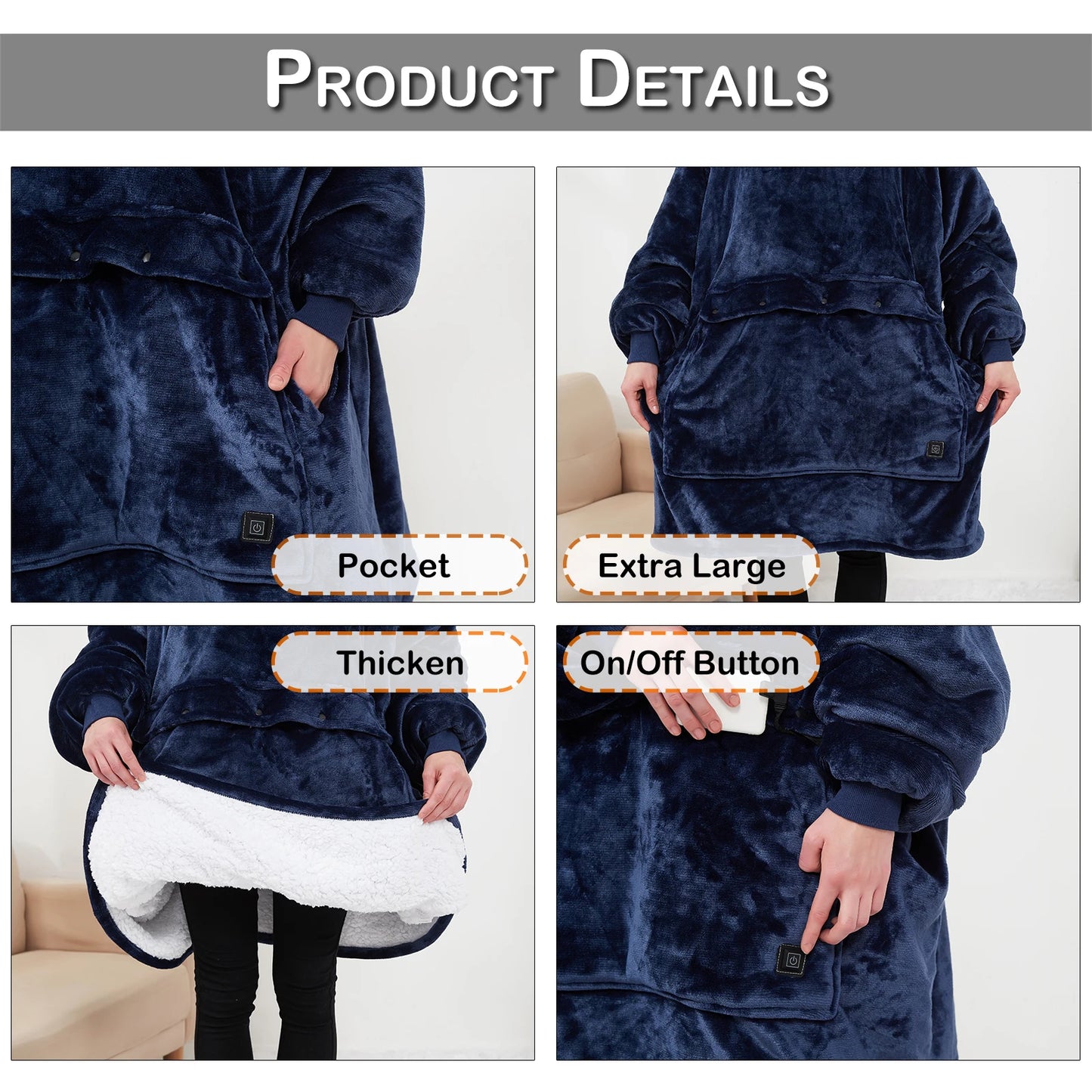 Oversized Wearable Blanket Hoodie with Sleeves | Sherpa Fleece Sweatshirt Warm Plush
