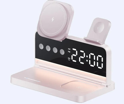 Qi2 5 In 1 Magnetic Wireless Charger Stand LED Night Light Alarm Clock for Samsung iPhone IWatch Airpods Fast Charging Station