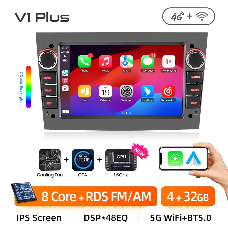 Junsun 4G Wireless CarPlay for Apple Android Auto Car Radio for Opel Astra Vectra Vauxhall Antara Zafira Corsa Vivaro Meriva RDS