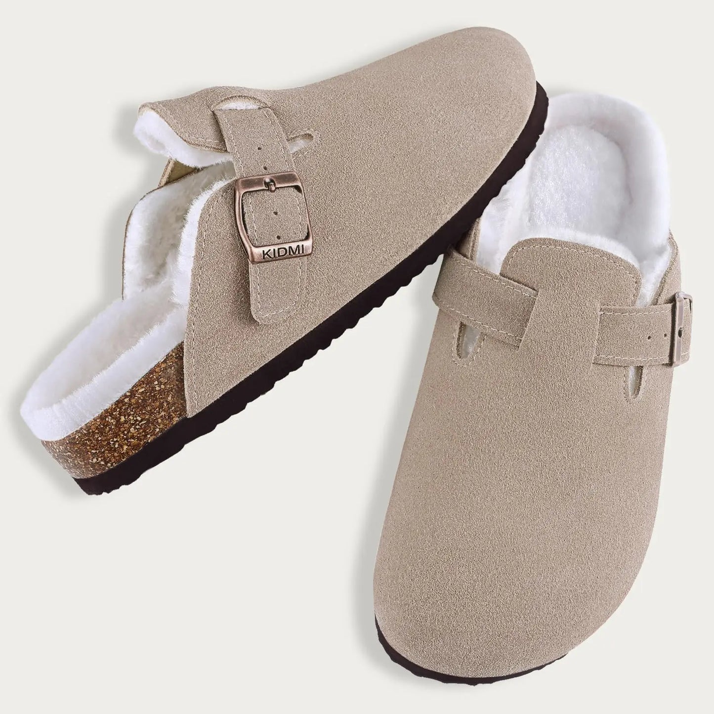 Bebealy Fashion Suede Clogs Slippers Women Clogs Slippers Cork Footbed Women Mules Nonslip Beach Sandals With Arch Support Slide