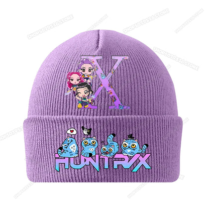 Kpop Demon Hunters Letter A-Z Knitted Hat Cartoon Music Girl Beanies Cap Kids Winter Warm Bonnet Cartoon Toddler Skullies Beanie