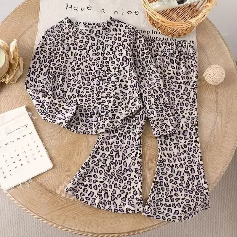 Children's Sets Girls' Leopard Print Two-Piece Set - Long Sleeve Top & Matching Pants Girl Clothes Kids Clothes