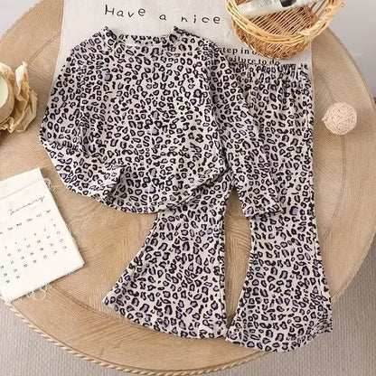Children's Sets Girls' Leopard Print Two-Piece Set - Long Sleeve Top & Matching Pants Girl Clothes Kids Clothes