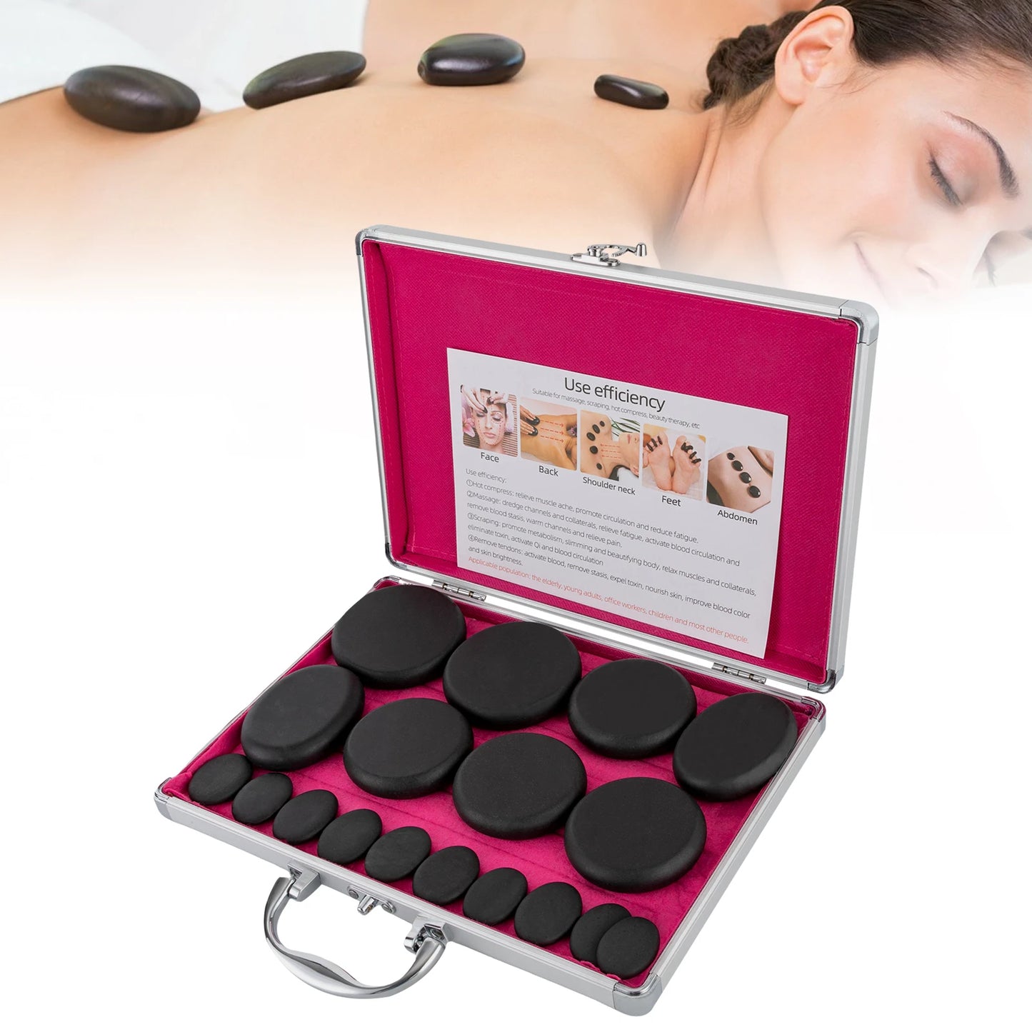 Hot Stones Massage Set with Heater – 16 Essential Spa Stones for Home & Salon
