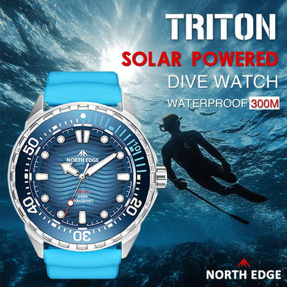 NORTH EDGE TRITON Solar Diving Watch Men 316L Stainless Steel 300M Waterproof