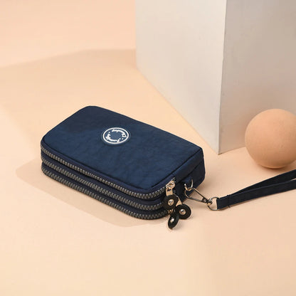 Fashion Solid Color Triple Zipper Wallet – Large Capacity Ladies Coin & Phone Purse